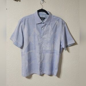 Bugatchi Shirt Mens L Shaped Fit Short Sleeve Button Up Blue